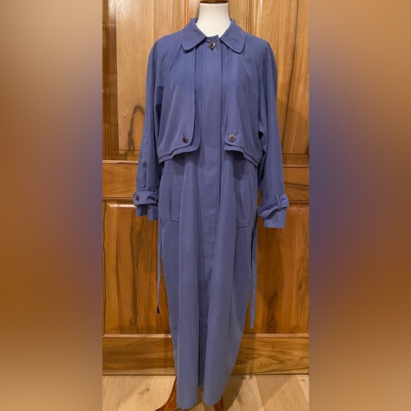 Very VTG Fitzwright Forget-Me-Not Blue Silky Soft Trench Coat, EUC, 16 - Picture 14 of 16